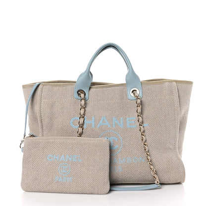 Chanel Mixed Fibers Calfskin Medium Deauville Tote Grey Light Blue 3 of 12