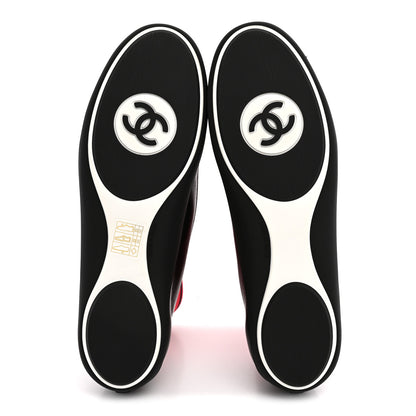 Chanel Lambskin Knit CC Ballerina Sneakers 37.5 Black Red 6 of 9