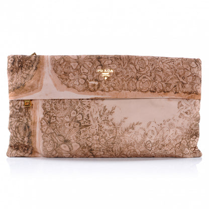 Prada Silk Faille Oversized Floral Zip Clutch Cipria 1 of 8