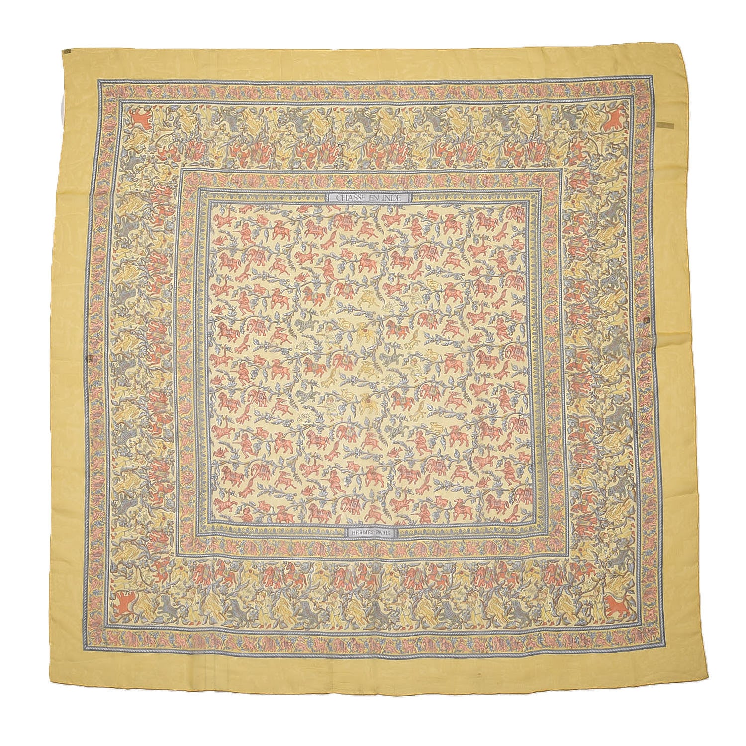 Hermes Cashmere Silk Chasse En Inde Shawl 140 1 of 9