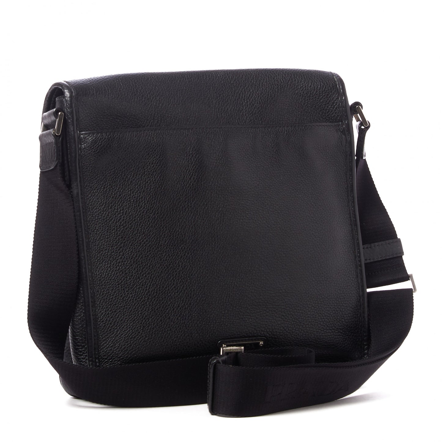Vitello Daino Flat Flap Messenger Bag Black