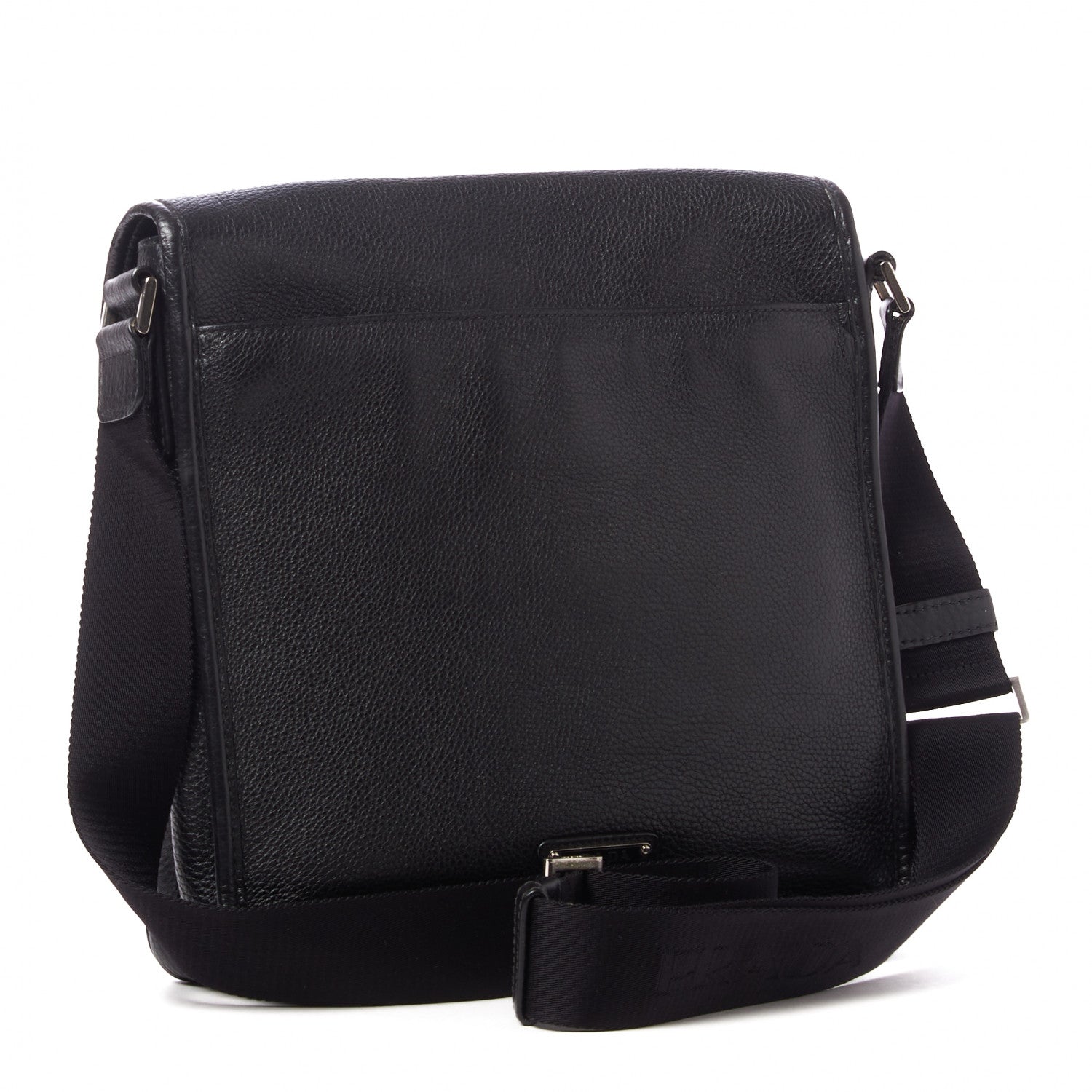 Prada Vitello Daino Flat Flap Messenger Bag Black 2 of 10