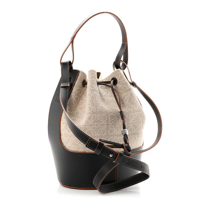 Loewe Calfskin Jacquard Linen Anagram Embroidered Balloon Bucket Bag Natural Black 3 of 9