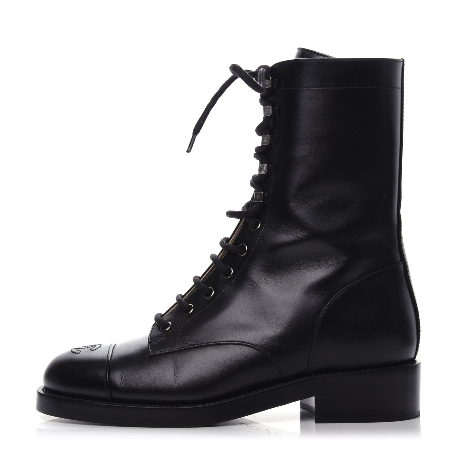 Calfskin Lace Up Combat Boots 39.5 Black