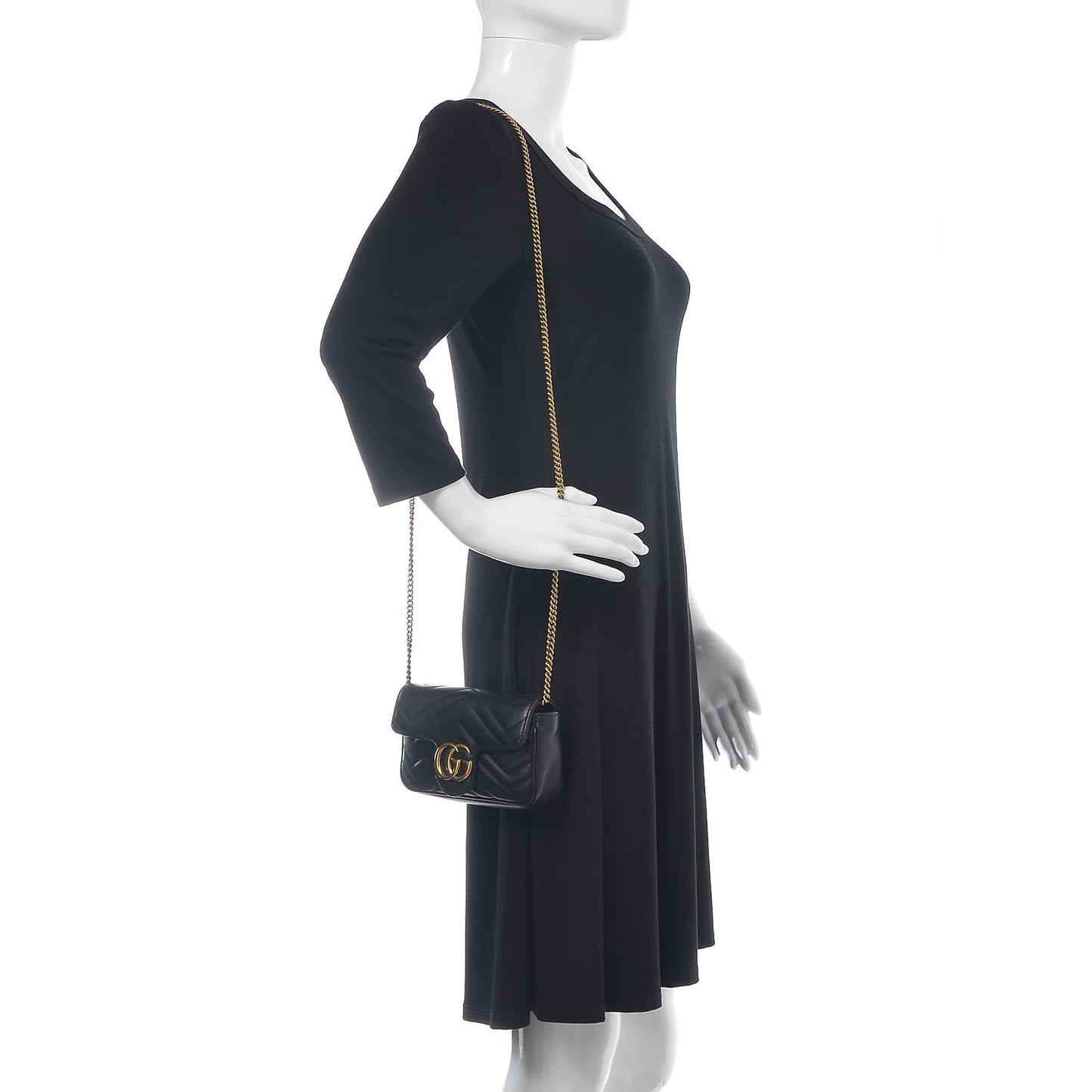 Calfskin Matelasse Super Mini GG Marmont Shoulder Bag Black