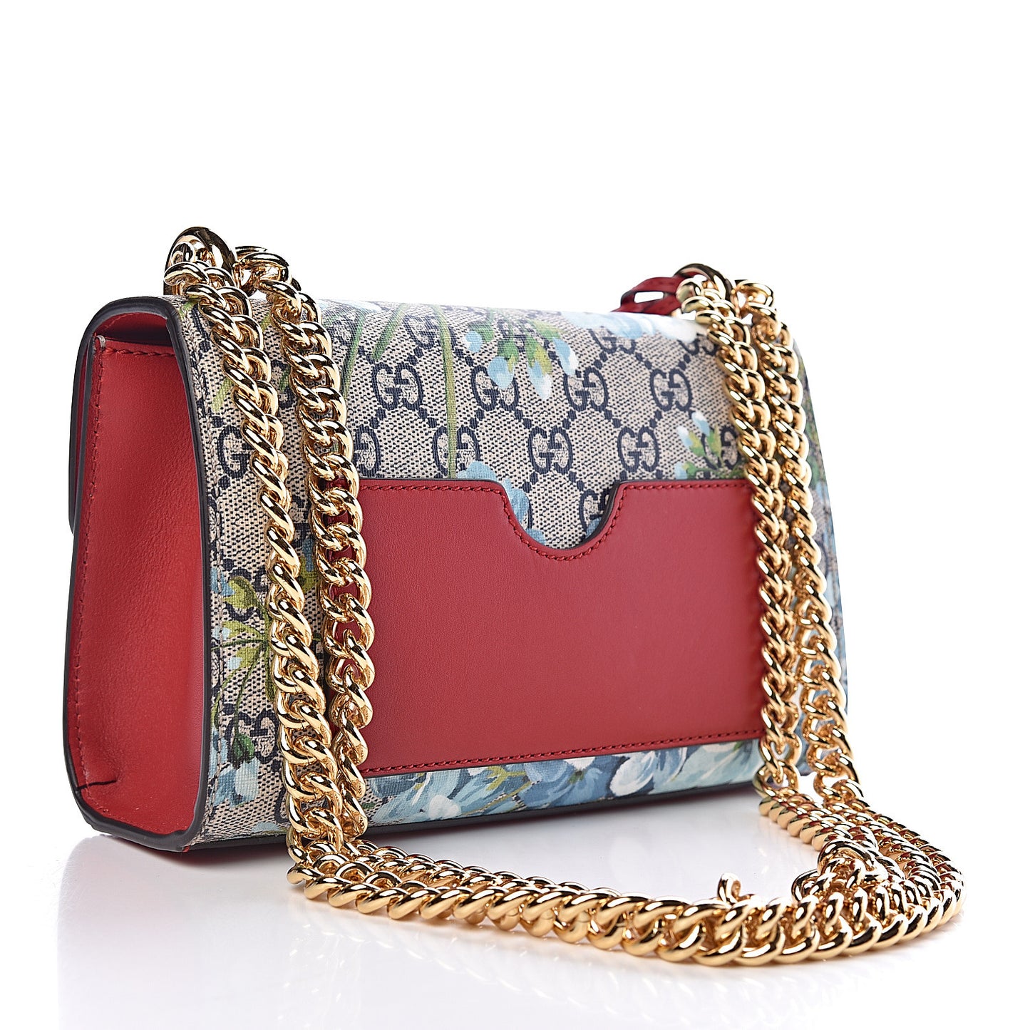 GG Supreme Monogram Blooms Small Padlock Shoulder Bag Beige Blue Navy Hibiscus Red
