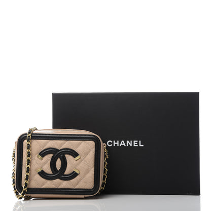 Chanel Caviar Quilted CC Filigree Vanity Clutch With Chain Beige Black 9 of 9