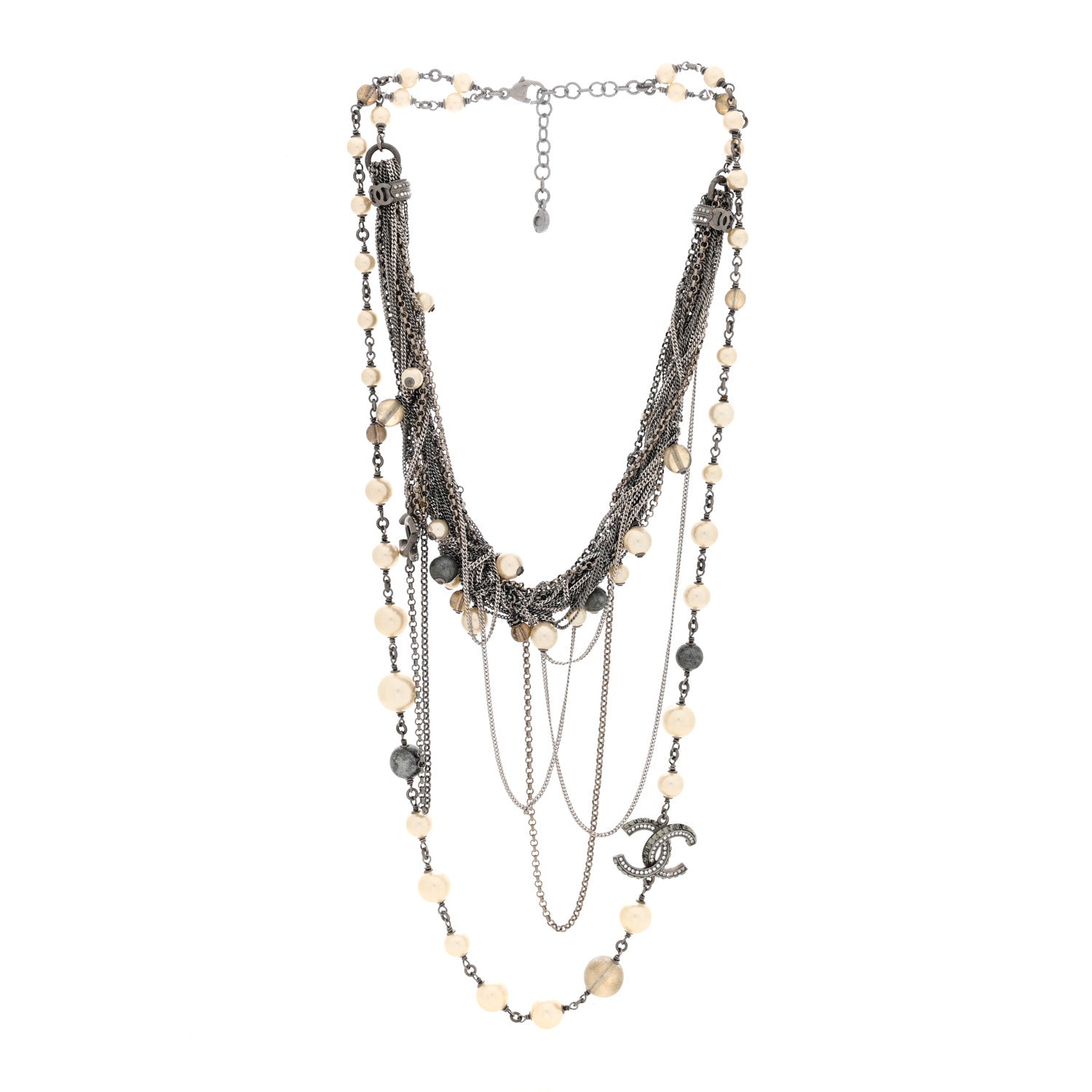 Chanel Pearl Beaded Crystal CC Multi Strand Necklace Ruthenium 3 of 4