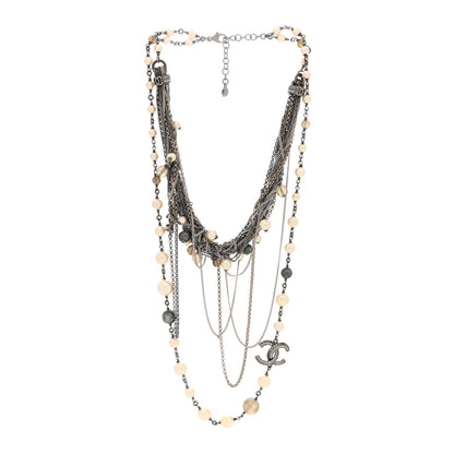 Chanel Pearl Beaded Crystal CC Multi Strand Necklace Ruthenium 3 of 4
