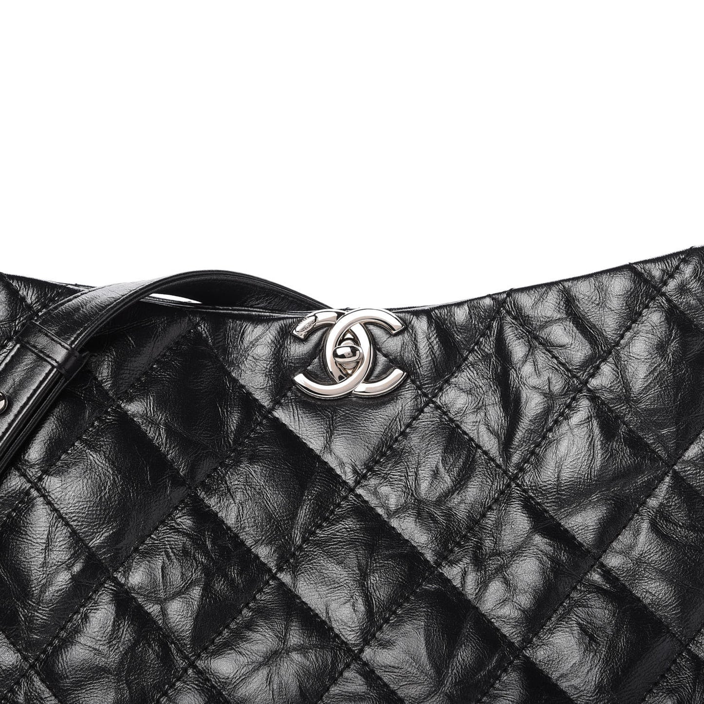 Metallic Crackled Calfskin Quilted Medium Big Bang Hobo Black