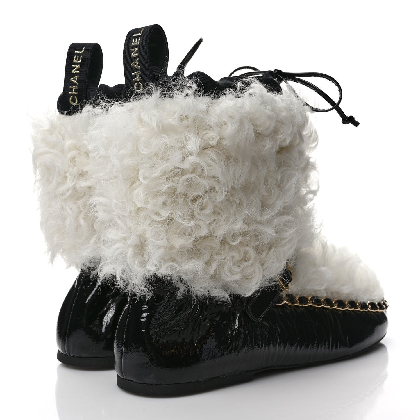 Patent Shearling Chain Boots 37.5 Black White