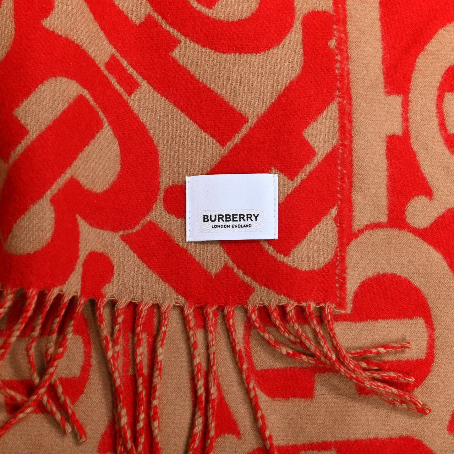 Cashmere Jacquard Monogram Scarf Bright Red Caramel