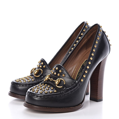 Gucci Calfskin Studded Horsebit Alyssa Pumps 36.5 Black 3 of 13