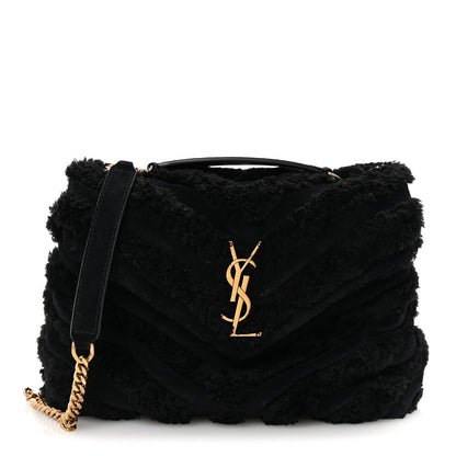 Saint Laurent Shearling Y Quilted Monogram Small Loulou Chain Satchel Black 1 of 9