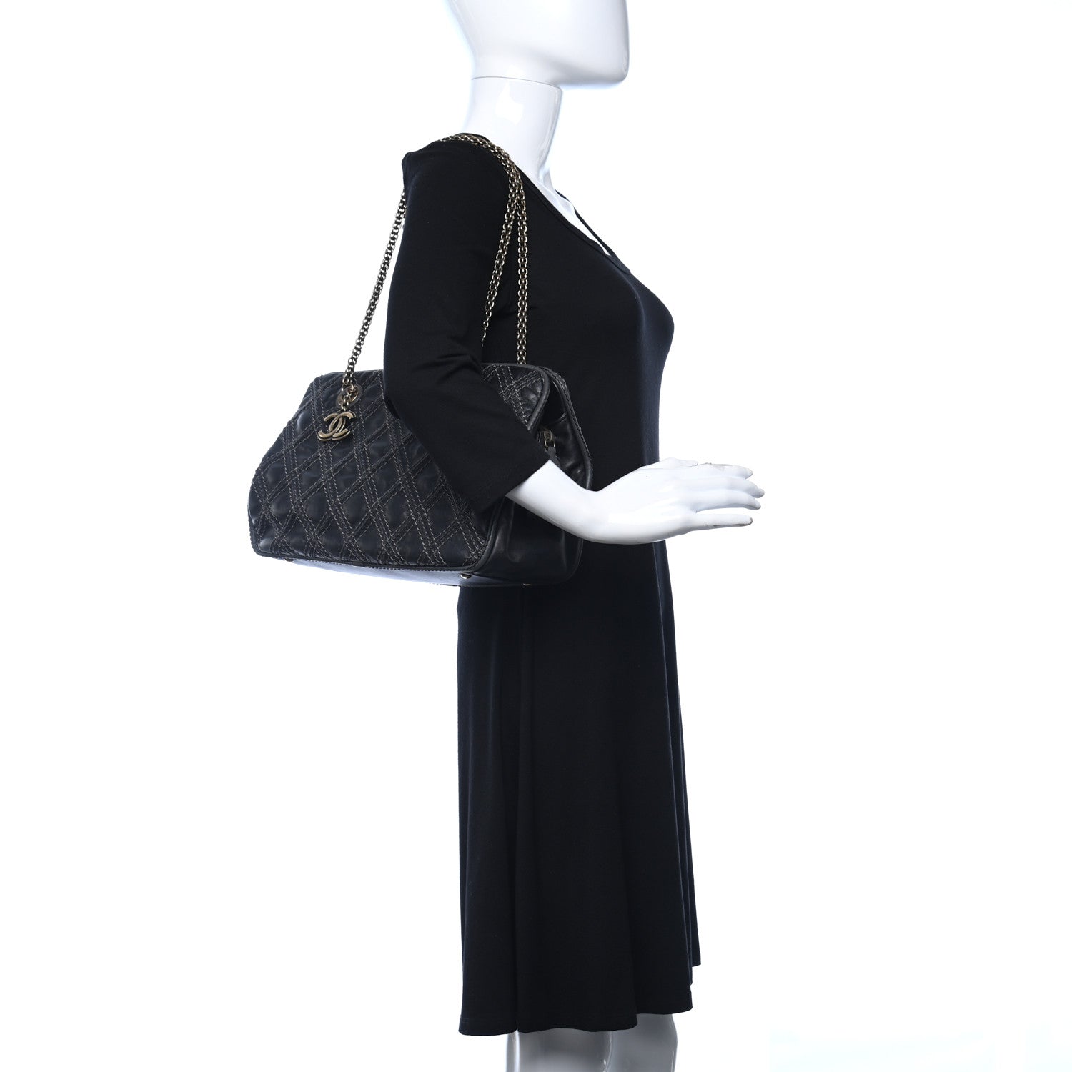 Chanel Calfskin Quilted Stitch Triptych Tote Black 2 of 14