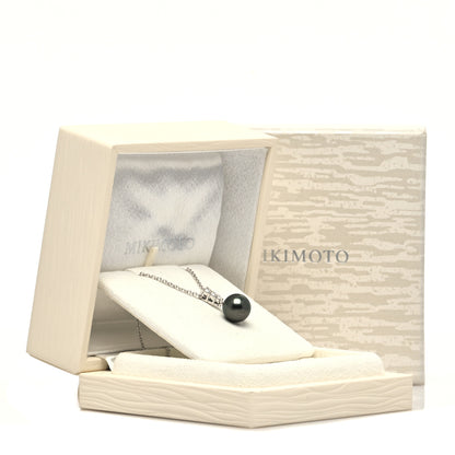 Mikimoto 18K White Gold Diamond Black South Sea Pearl 10mm Morning Dew Pendant Necklace 7 of 7