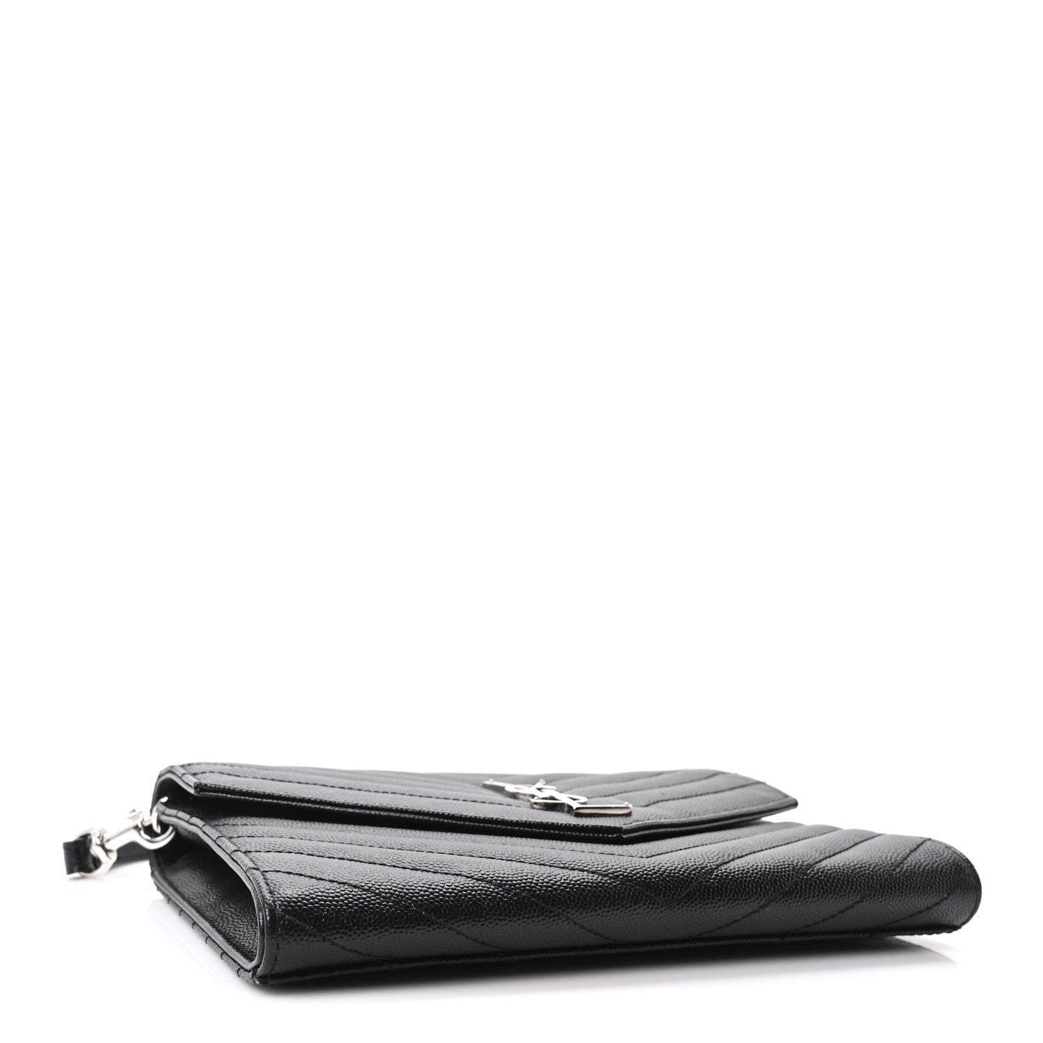 Saint Laurent Grain De Poudre Matelasse Chevron Monogram Envelope Clutch Black 4 of 10