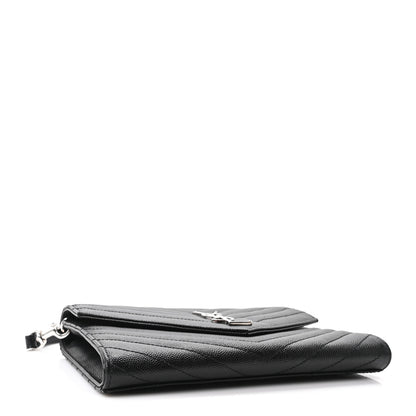 Saint Laurent Grain De Poudre Matelasse Chevron Monogram Envelope Clutch Black 4 of 10