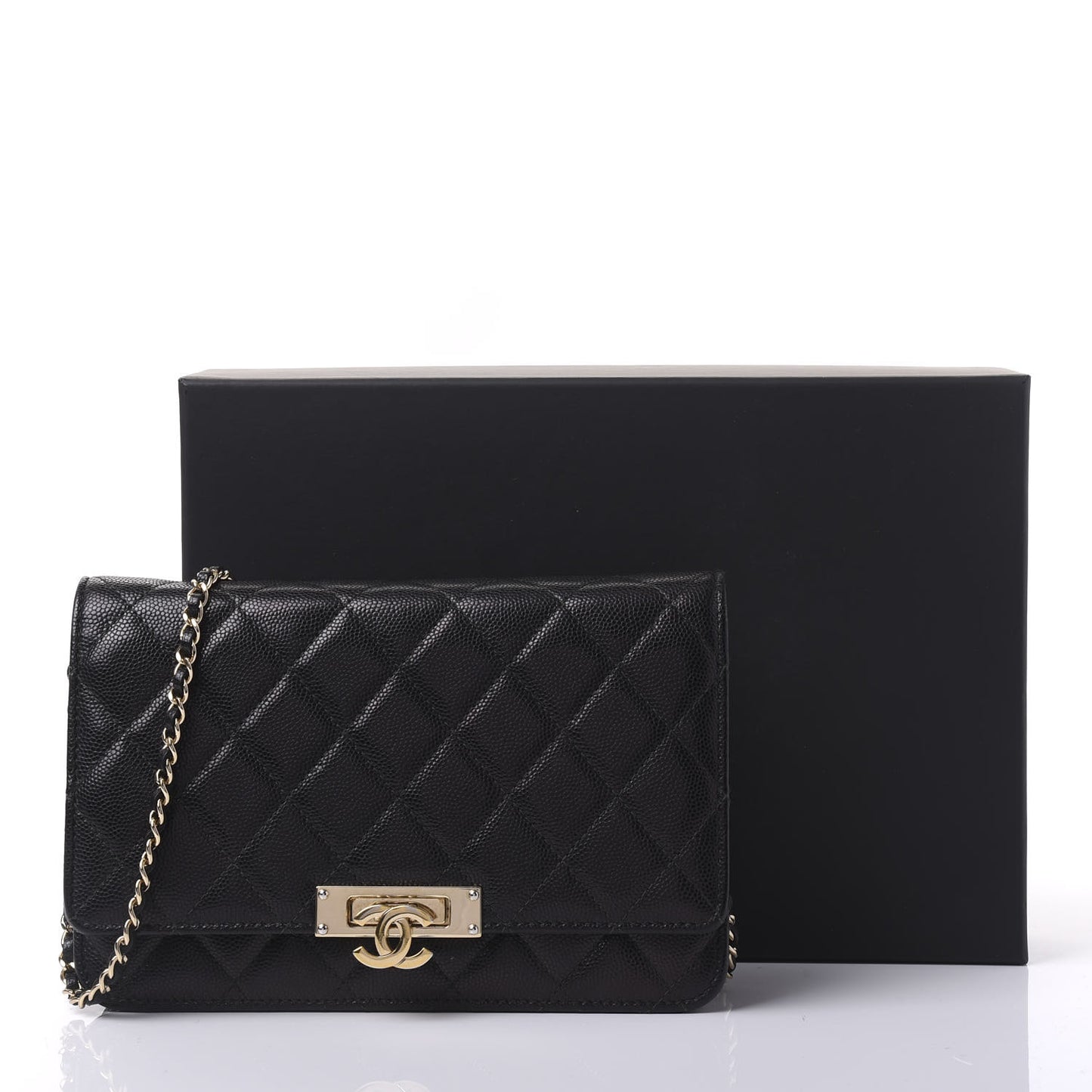 Caviar Quilted Golden Class Wallet On Chain WOC Black