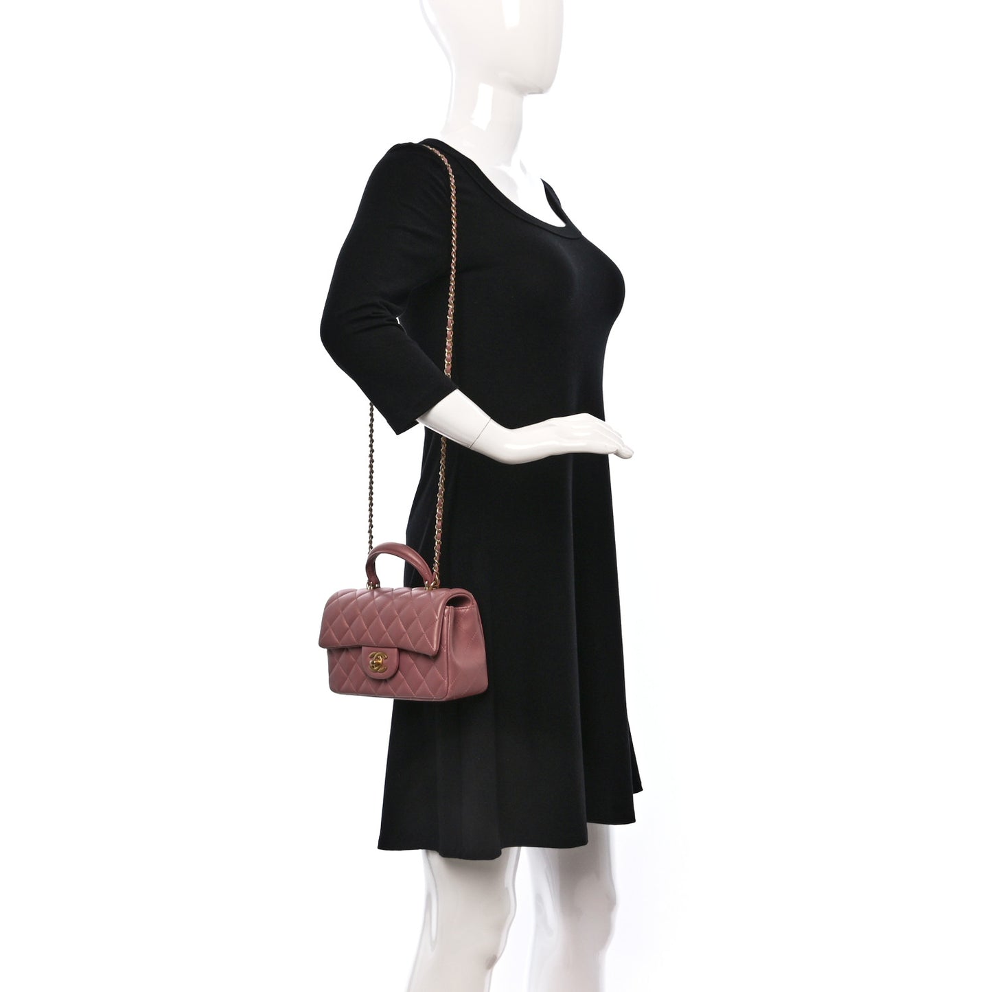 Iridescent Lambskin Quilted Mini Top Handle Rectangular Flap Pink