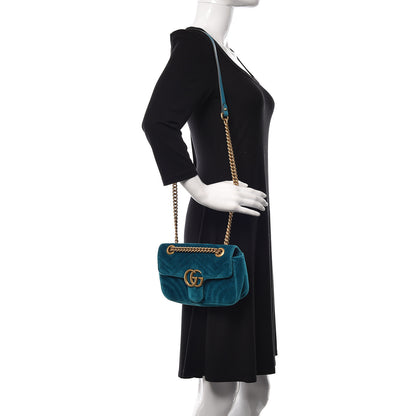 Gucci Velvet Matelasse Mini GG Marmont Shoulder Bag Pavone Cyan 2 of 13