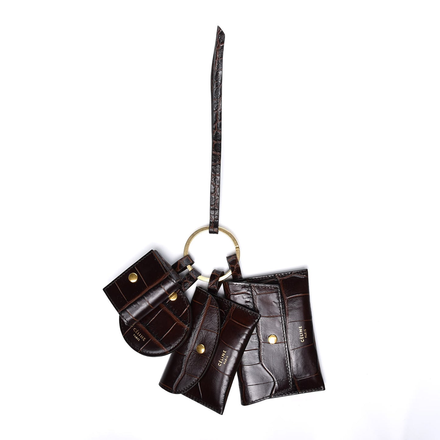 Alligator Calfskin Embossed Key Ring Wristlet Brown