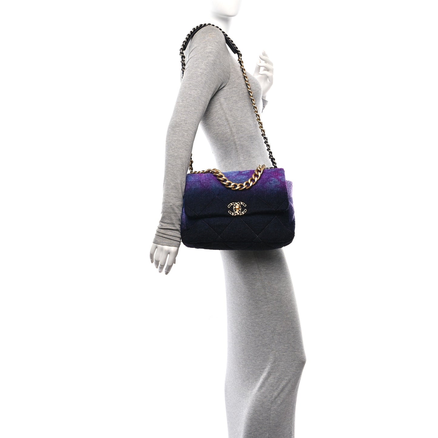 Wool Tweed Quilted Large Chanel 19 Flap Purple Black Blue
