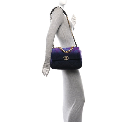 Chanel Wool Tweed Quilted Large Chanel 19 Flap Purple Black Blue 2 of 10