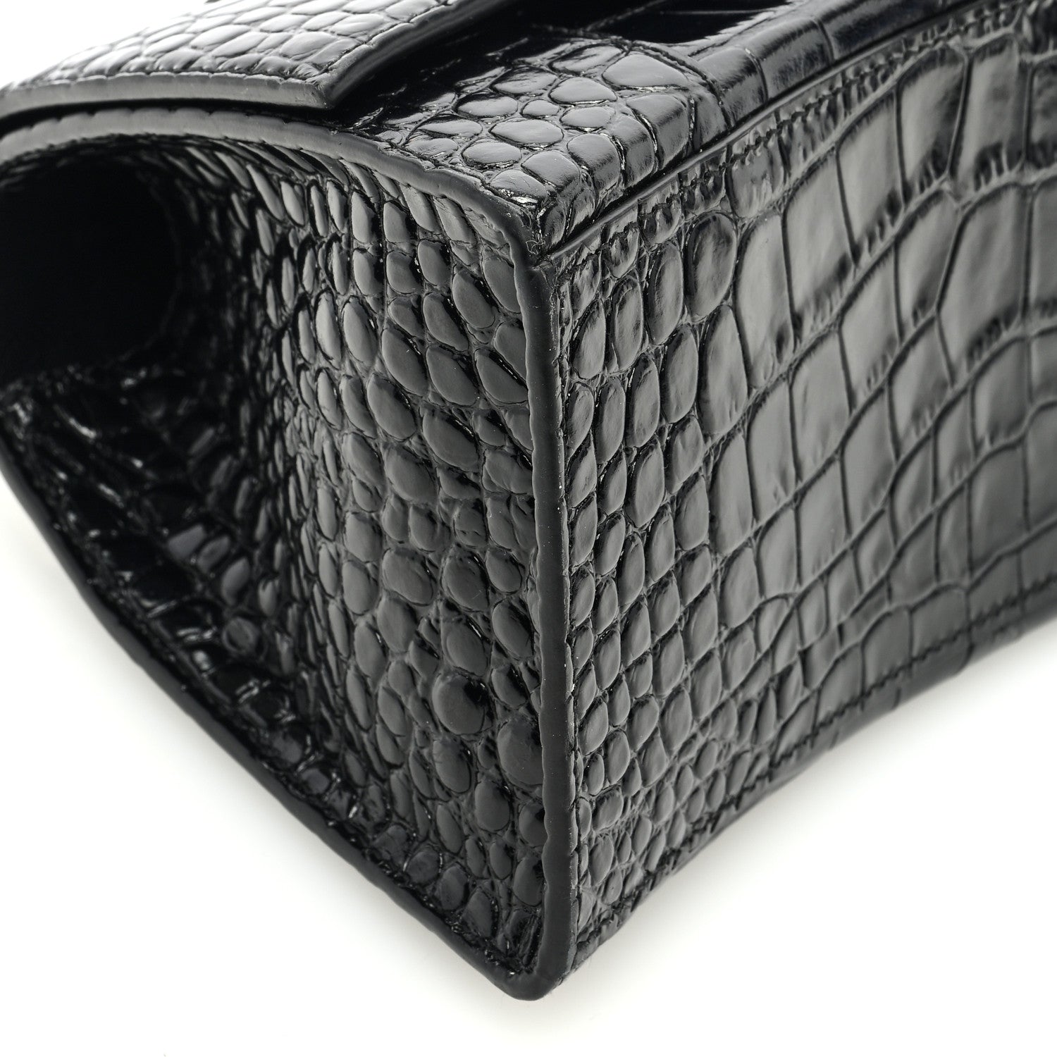 Balenciaga Shiny Calfskin Monochrome Crocodile Embossed Small Hourglass Top Handle Bag Black 9 of 10
