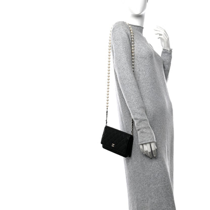 Chanel Lambskin Quilted Pearl Wallet On Chain WOC Black 2 of 11