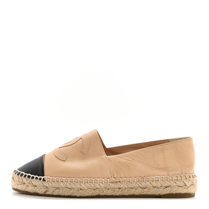 Chanel Lambskin CC Espadrilles 38 Beige Black 1 of 9