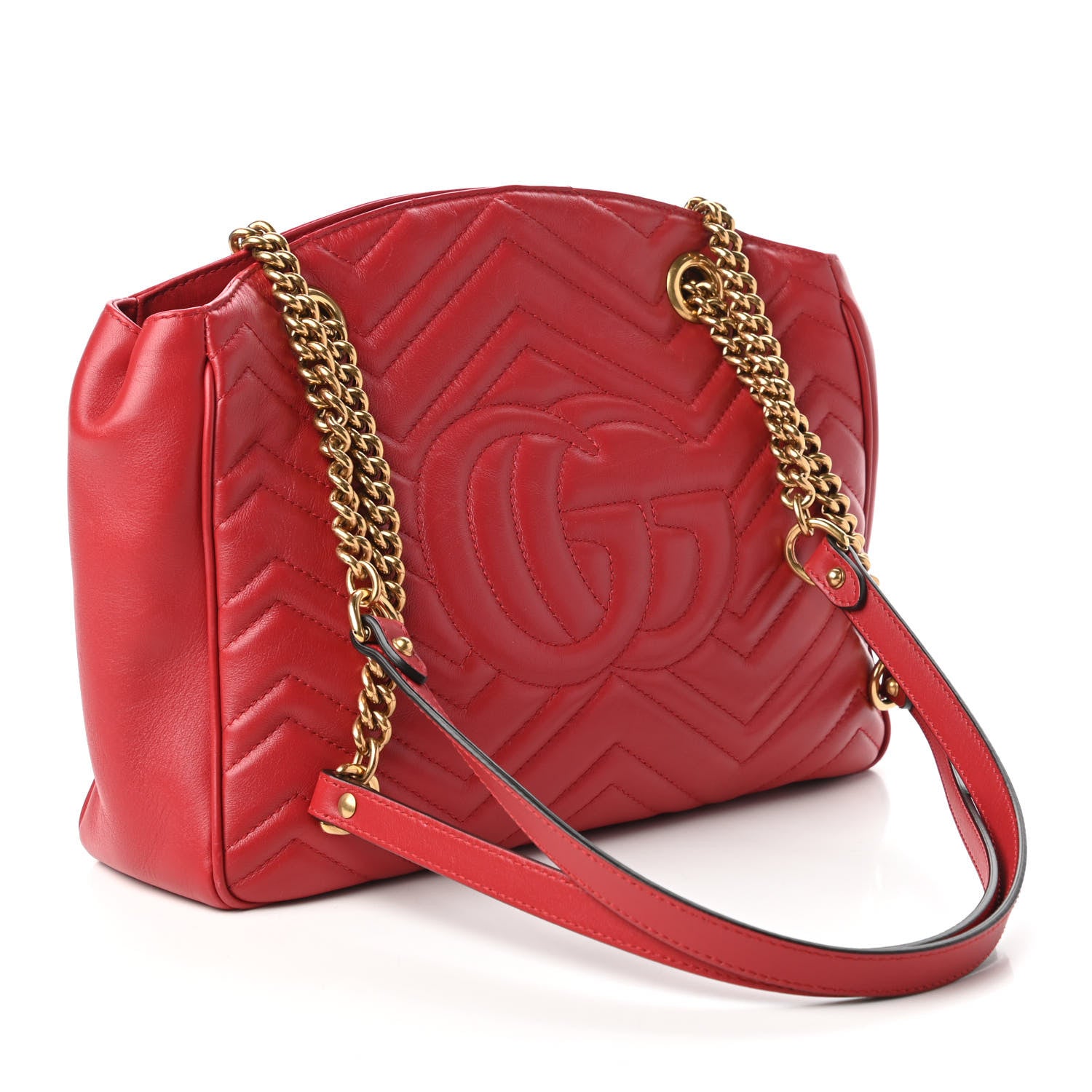Gucci Calfskin Matelasse Medium GG Marmont Open Top Shoulder Bag Hibiscus Red 3 of 10