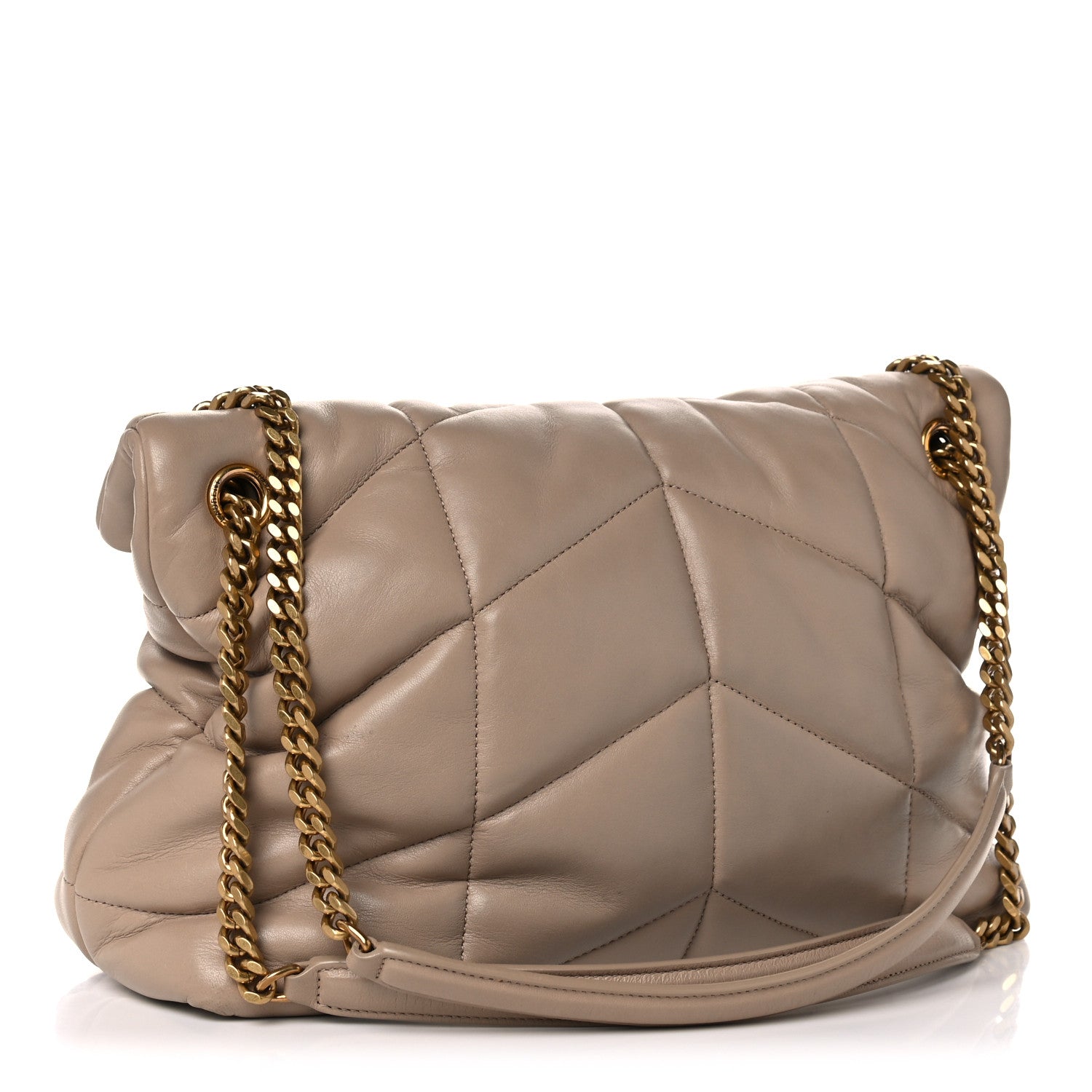 Saint Laurent Lambskin Quilted Medium Loulou Puffer Monogram Chain Satchel Dark Beige 3 of 16