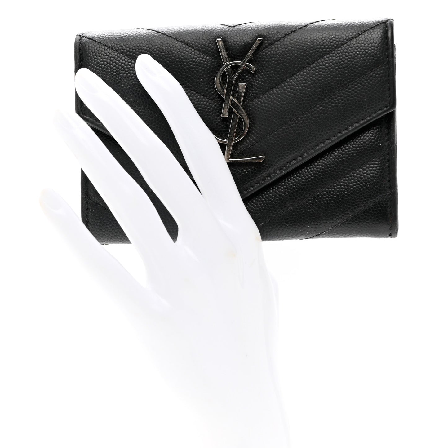 Grain De Poudre Matelasse Chevron Small Monogram Envelope Wallet Black
