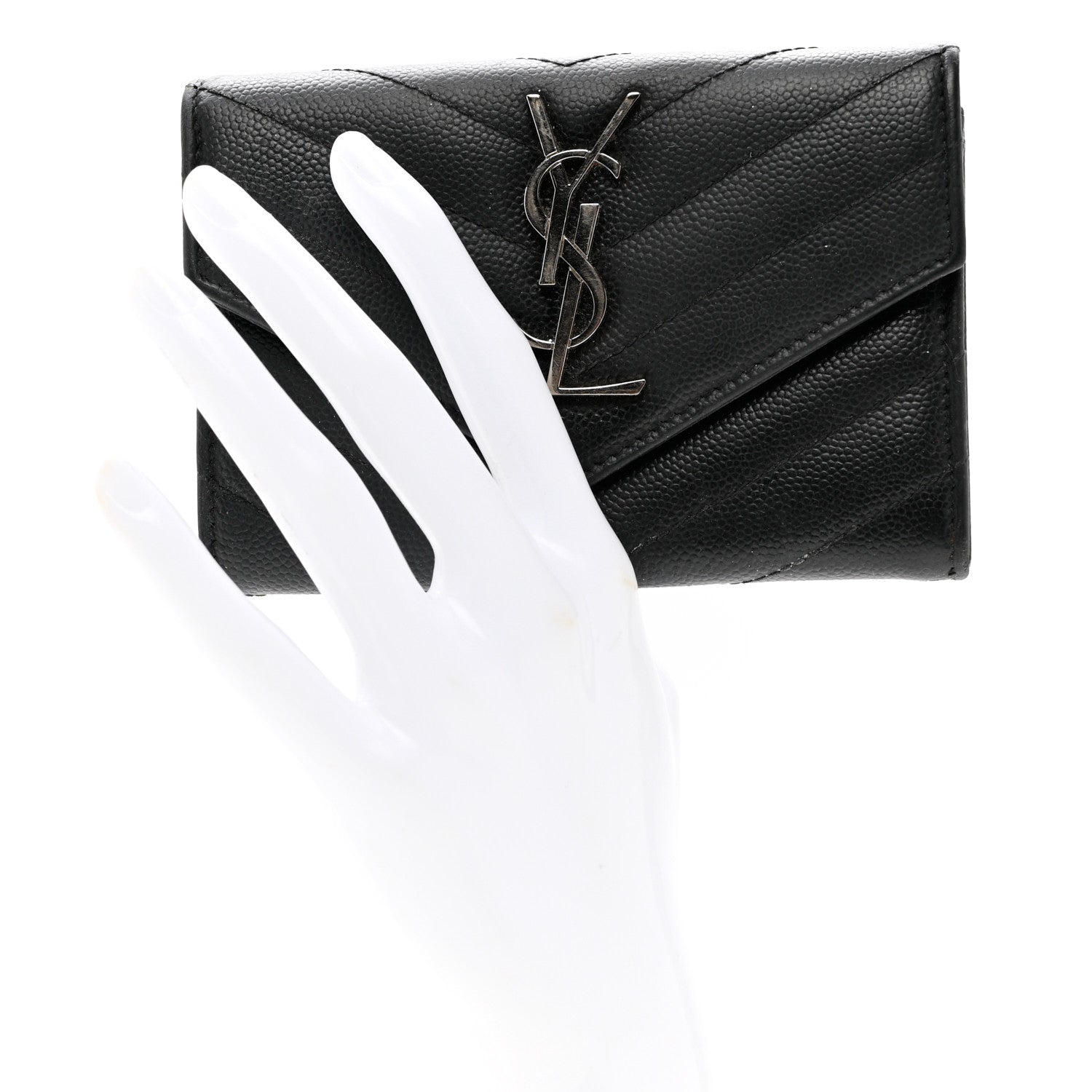 Saint Laurent Grain De Poudre Matelasse Chevron Small Monogram Envelope Wallet Black 2 of 8
