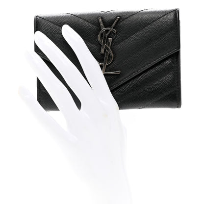 Saint Laurent Grain De Poudre Matelasse Chevron Small Monogram Envelope Wallet Black 2 of 8