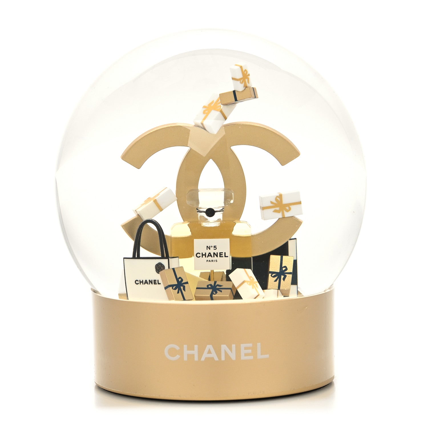 Chanel Glass CC Shopping Bag Snow Globe Gold 1 of 9