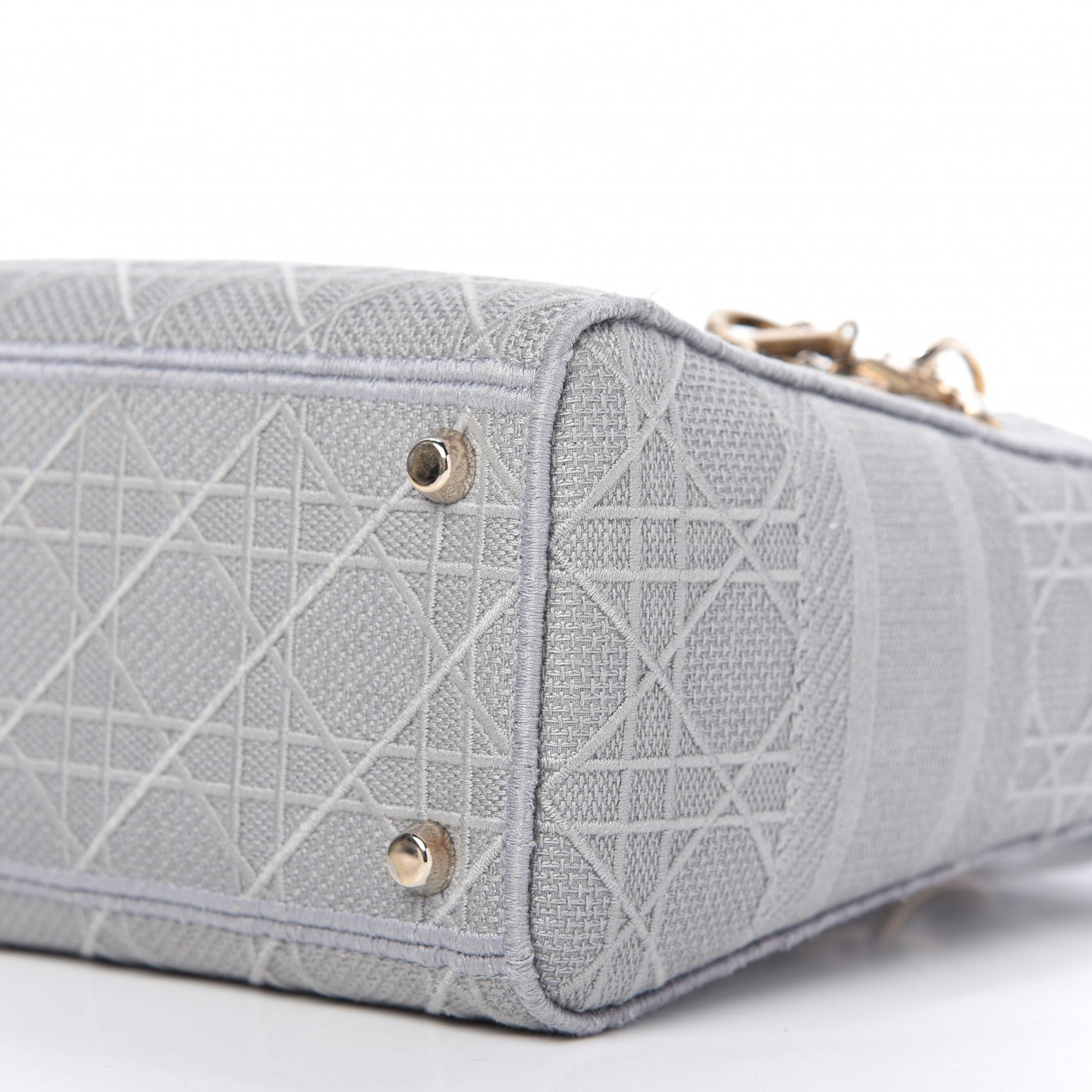 Christian Dior Canvas Embroidered Cannage Medium Lady D-Lite Stone Gray 7 of 10