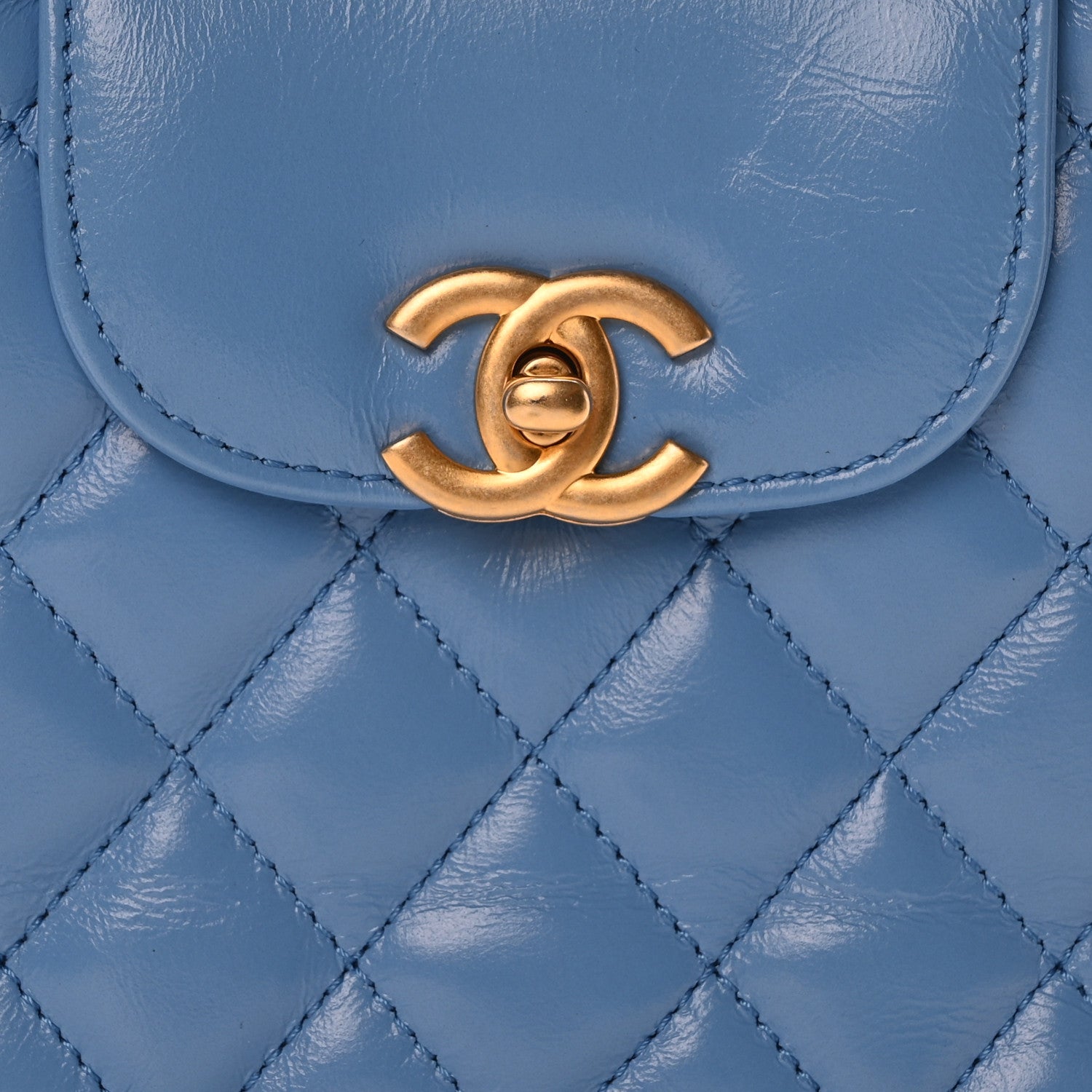 Chanel Shiny Aged Calfskin Quilted Nano Kelly Shopper Blue 8 of 11