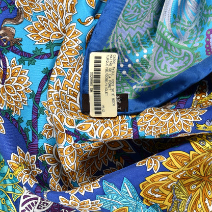 Hermes Silk Maitres de la Foret Scarf 90 Turquoise Ocre Violet 5 of 5
