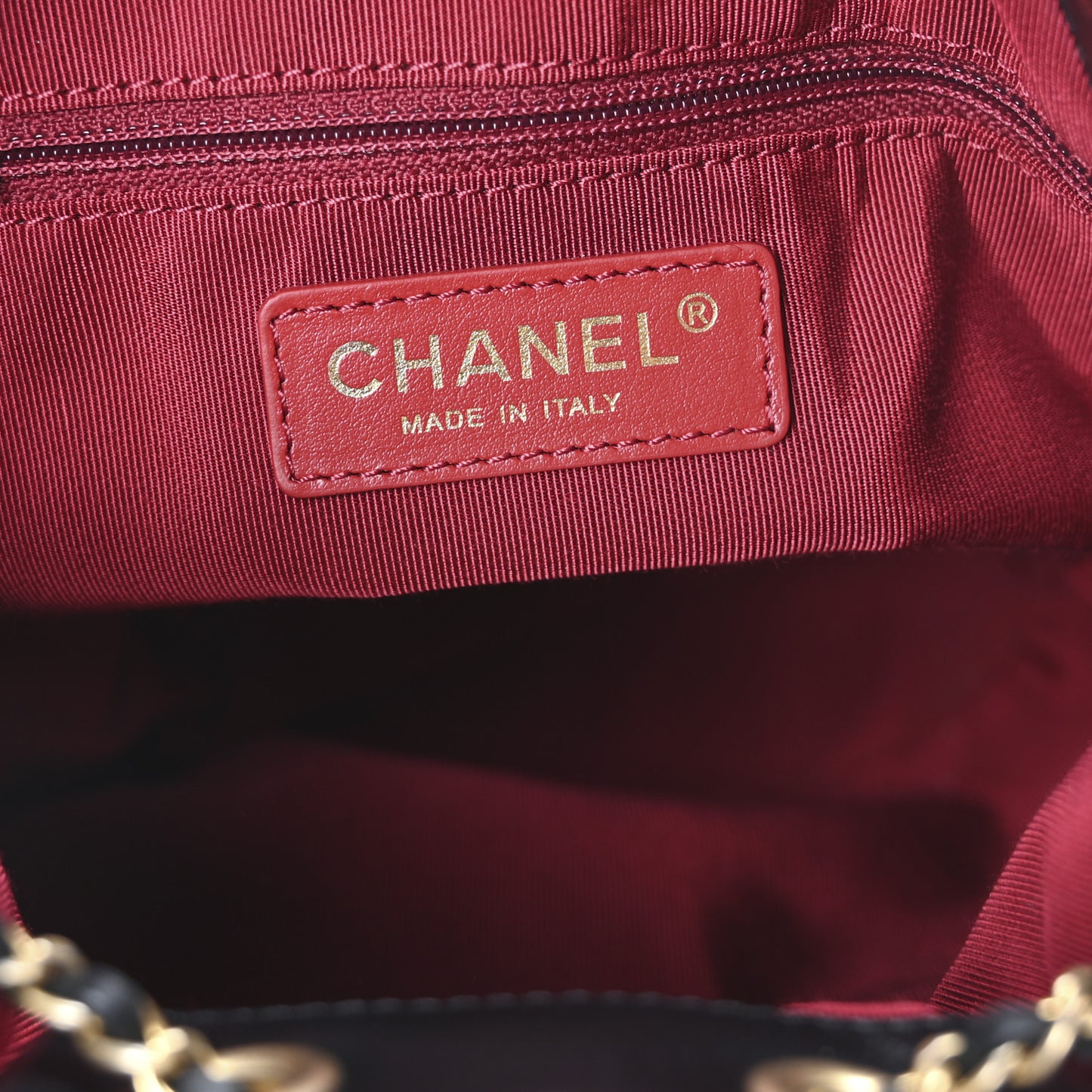 Lambskin Quilted Chain Bucket Drawstring Bag Black