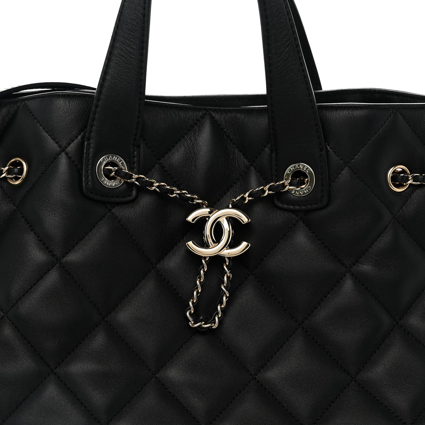 Lambskin Quilted CC Dweller Drawstring Tote Black
