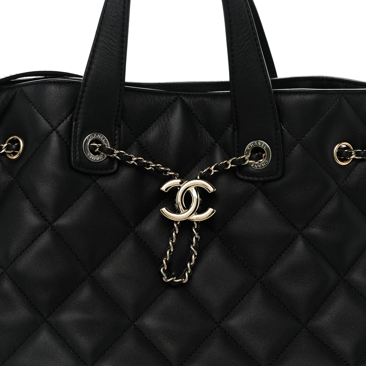 Chanel Lambskin Quilted CC Dweller Drawstring Tote Black 8 of 12