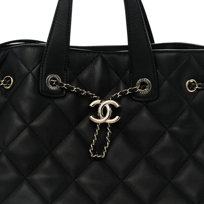 Chanel Lambskin Quilted CC Dweller Drawstring Tote Black 8 of 12