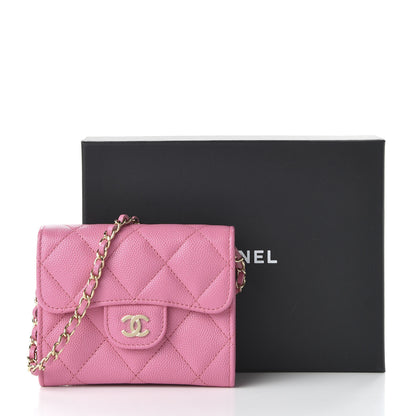 Chanel Caviar Quilted Flap Card Holder On Chain Pink 11 of 11
