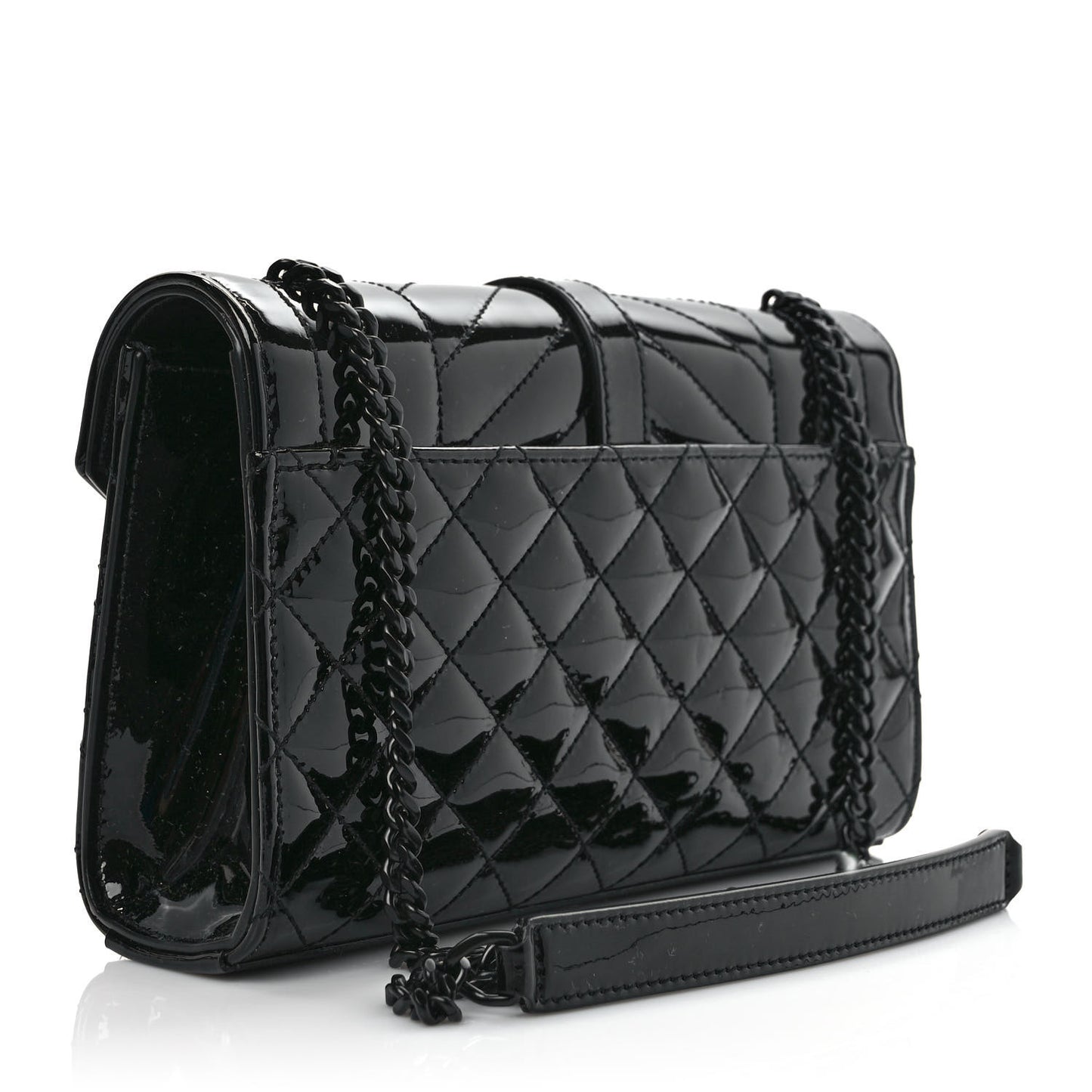 Patent Mixed Matelasse Triquilt Small Monogram Satchel Black