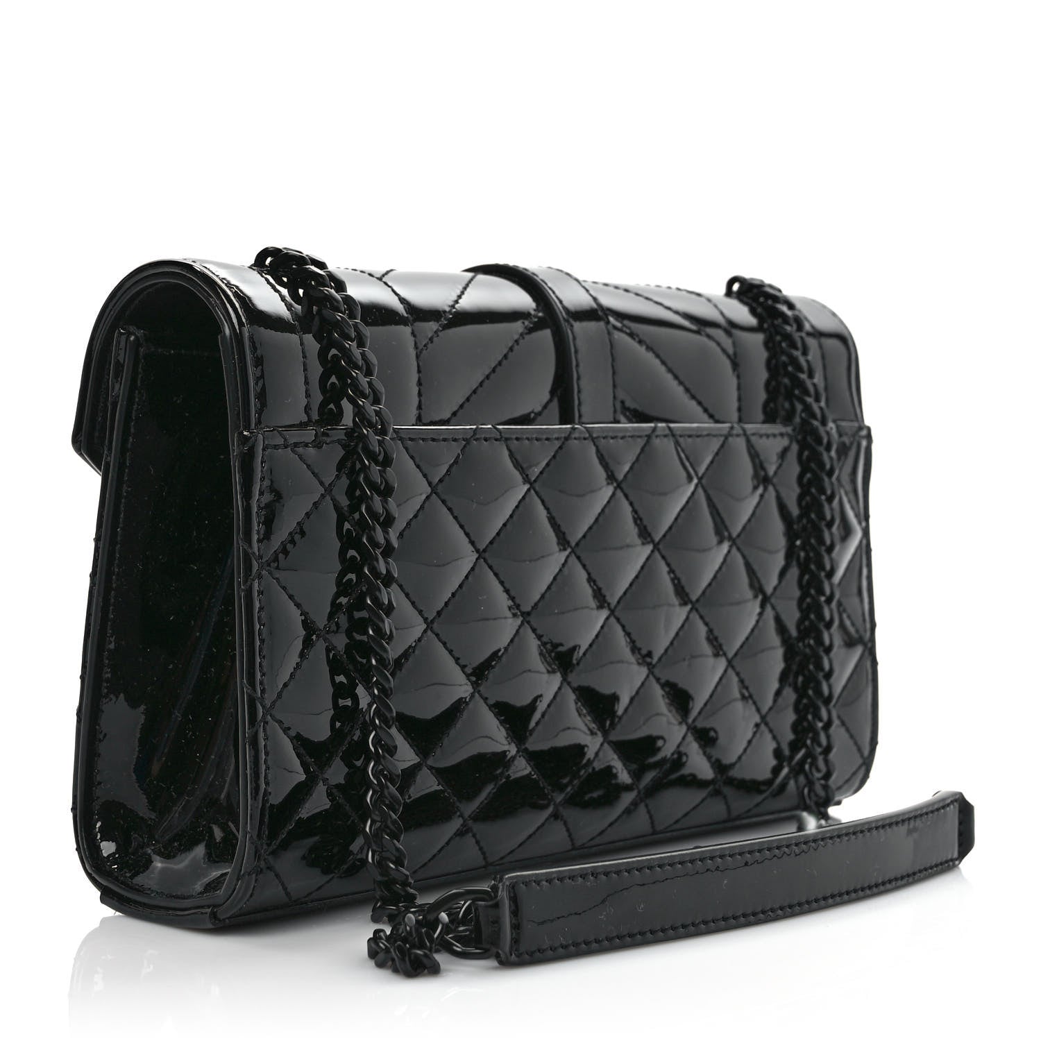 Saint Laurent Patent Mixed Matelasse Triquilt Small Monogram Satchel Black 3 of 9