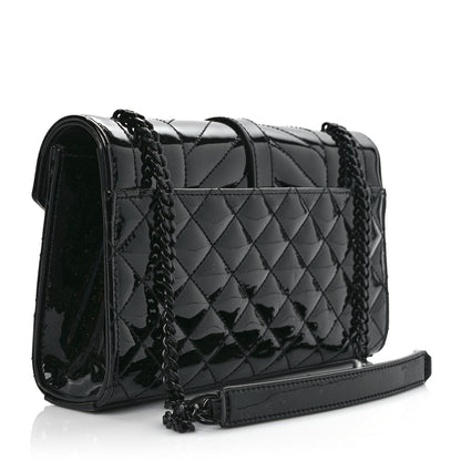 Saint Laurent Patent Mixed Matelasse Triquilt Small Monogram Satchel Black 3 of 9