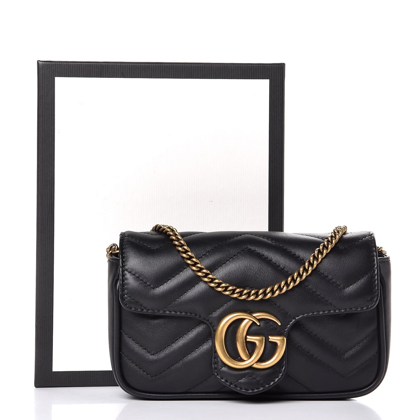 Calfskin Matelasse Super Mini GG Marmont Shoulder Bag Black