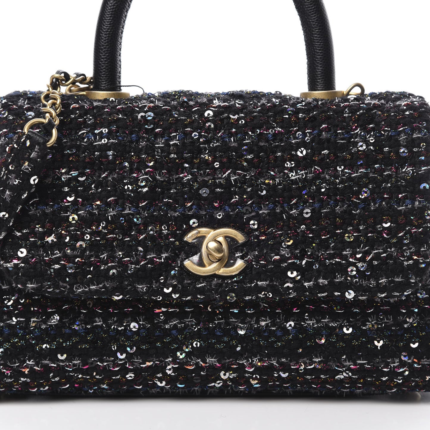Tweed Sequin Mini Coco Handle Flap Black